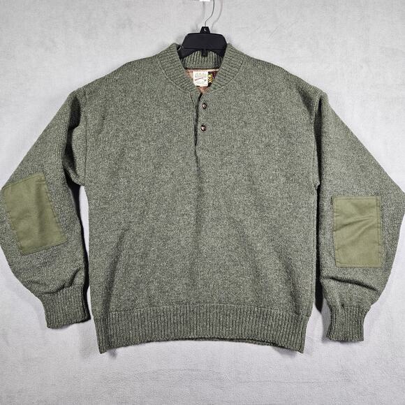 Vintage Cabelas Sweater Mens L XCR Wool Pullover Green Elbow Patch Lined Hunting - Picture 1 of 11